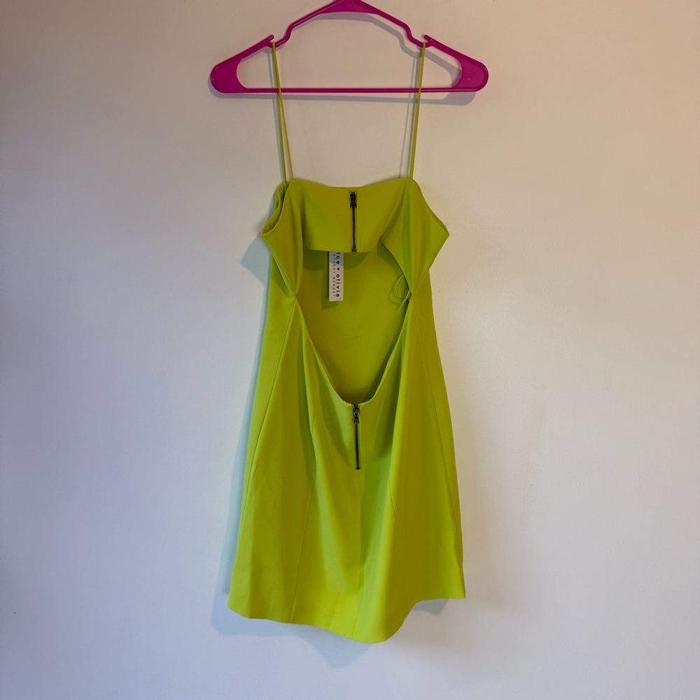 Alice+Olivia Fifi Fitted Mini Cami Dress Citron Lime 6 NWT Spaghetti Strap ALine - Picture 2 of 7